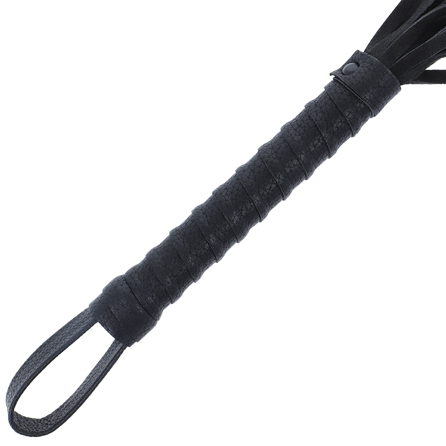 Darkness Frusta Bondage - Accessorio intimo, colore nera manico pelle - vista laterale