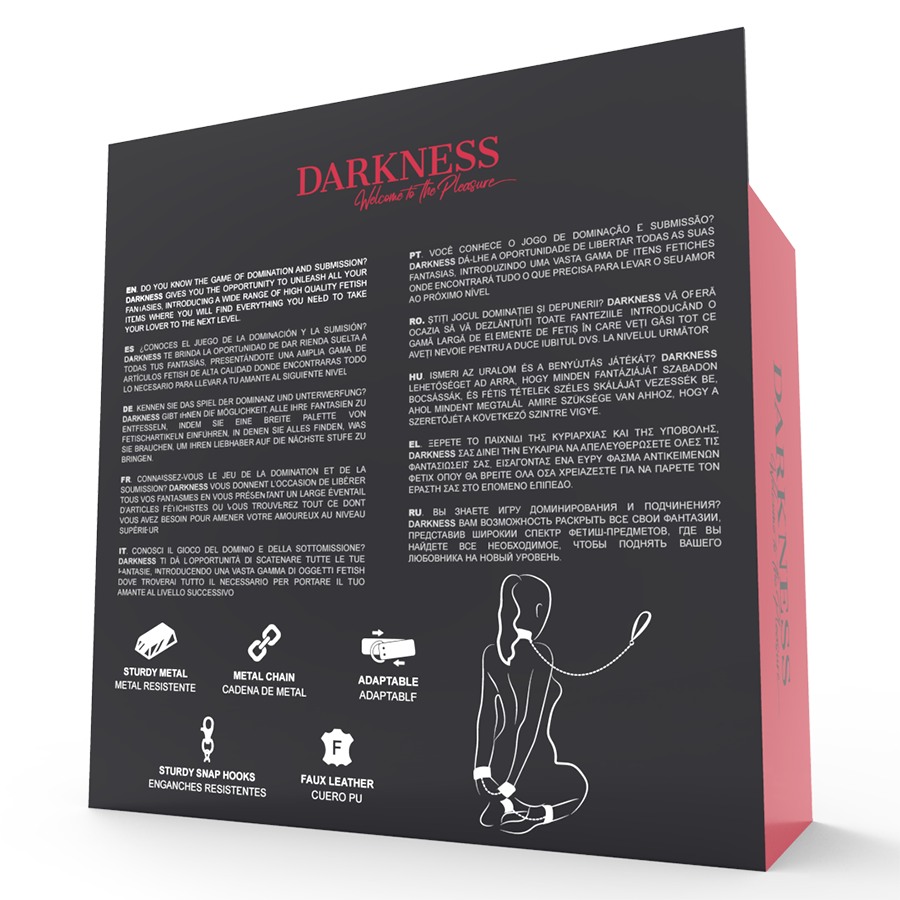 Darkness Manette - Accessorio intimo, colore colletto pelle nera - in mano per le dimensioni