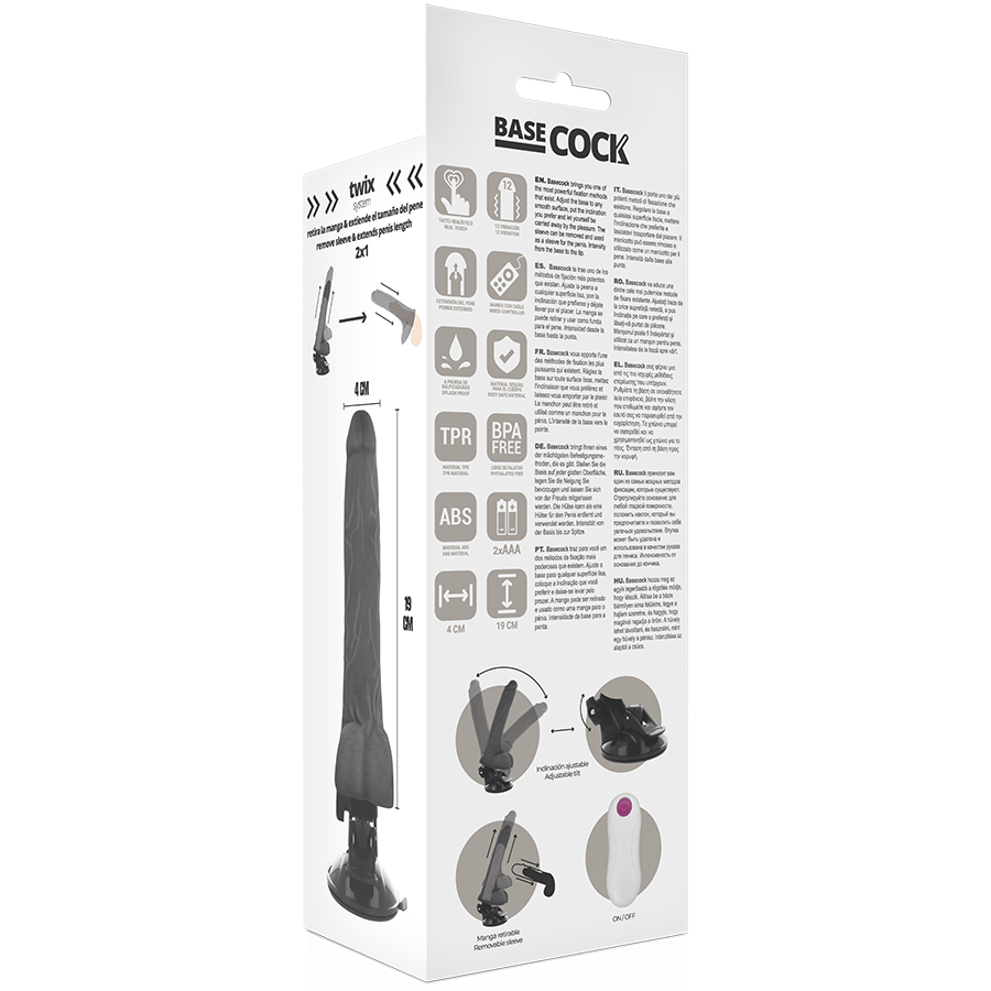 Basecock Naturale 19 CM O 4 CM - Massaggiatore con telecomando, colore nero - in mano per le dimensioni