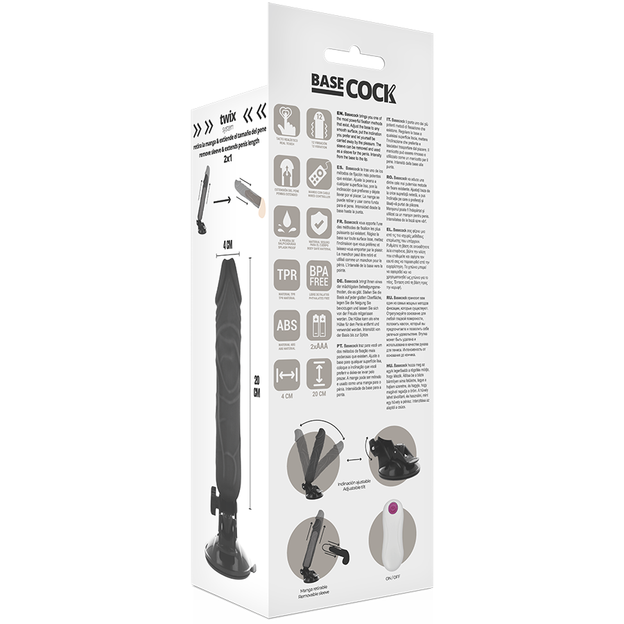Basecock Flesh 20 CM O 4 CM - Massaggiatore con telecomando, colore nero - in mano per le dimensioni