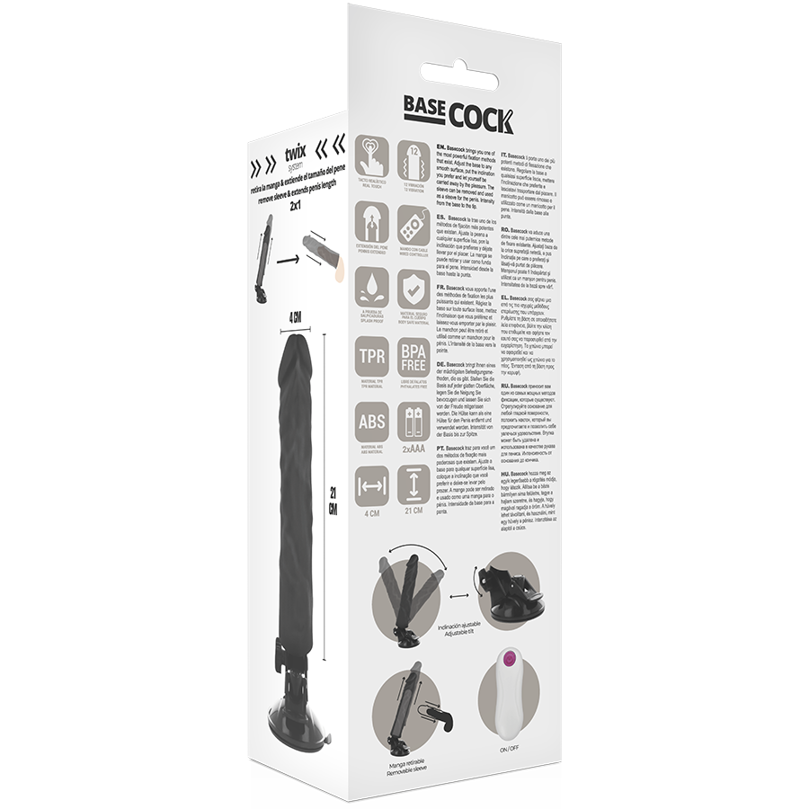Basecock Naturale 21 CM O 4 CM - Massaggiatore con telecomando, colore nero - nella confezione