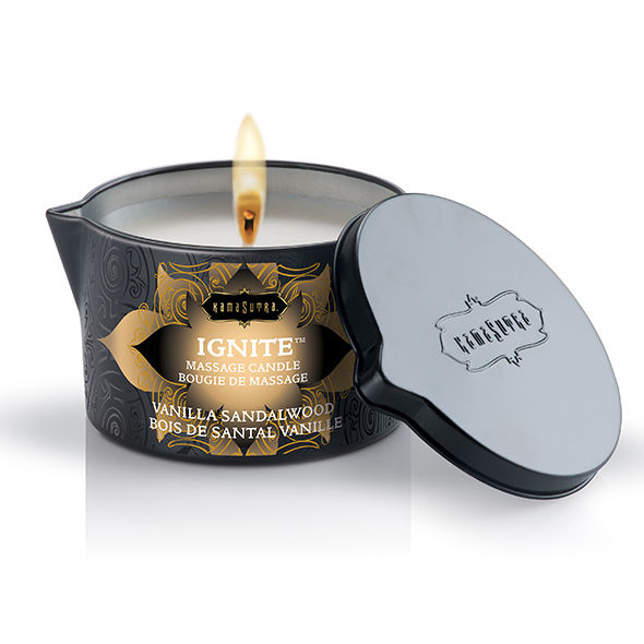 Kamasutra Candela 170 g - Olio da massaggio, kit da 3, colore vaniglia sandalo 170 gr - vista laterale