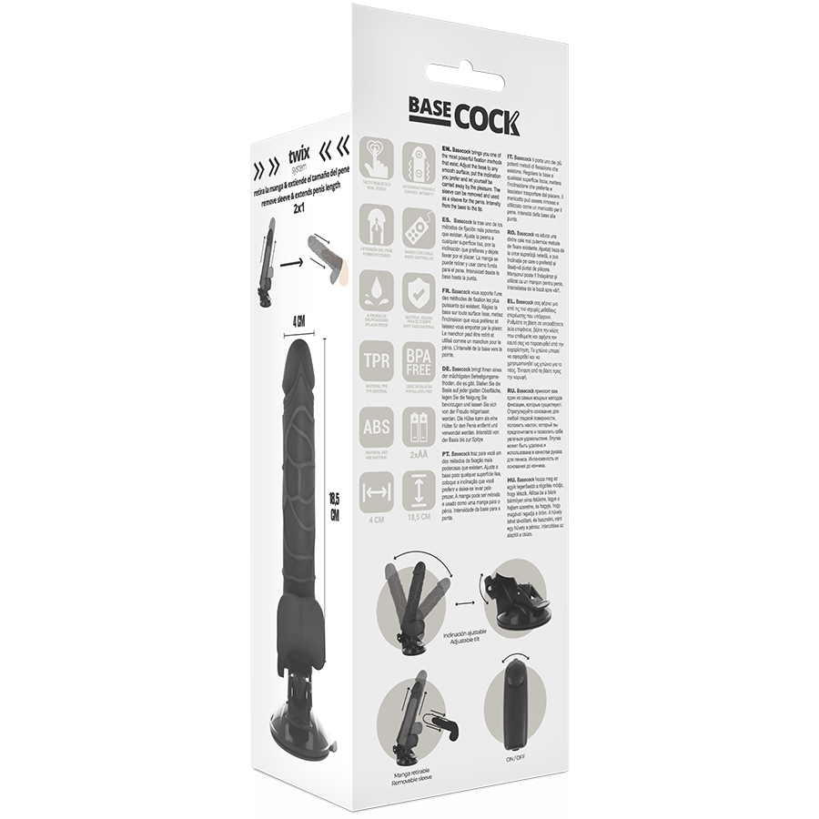 Basecock 18.5 CM O 4CM - Massaggiatore con telecomando, colore nero - in mano per le dimensioni