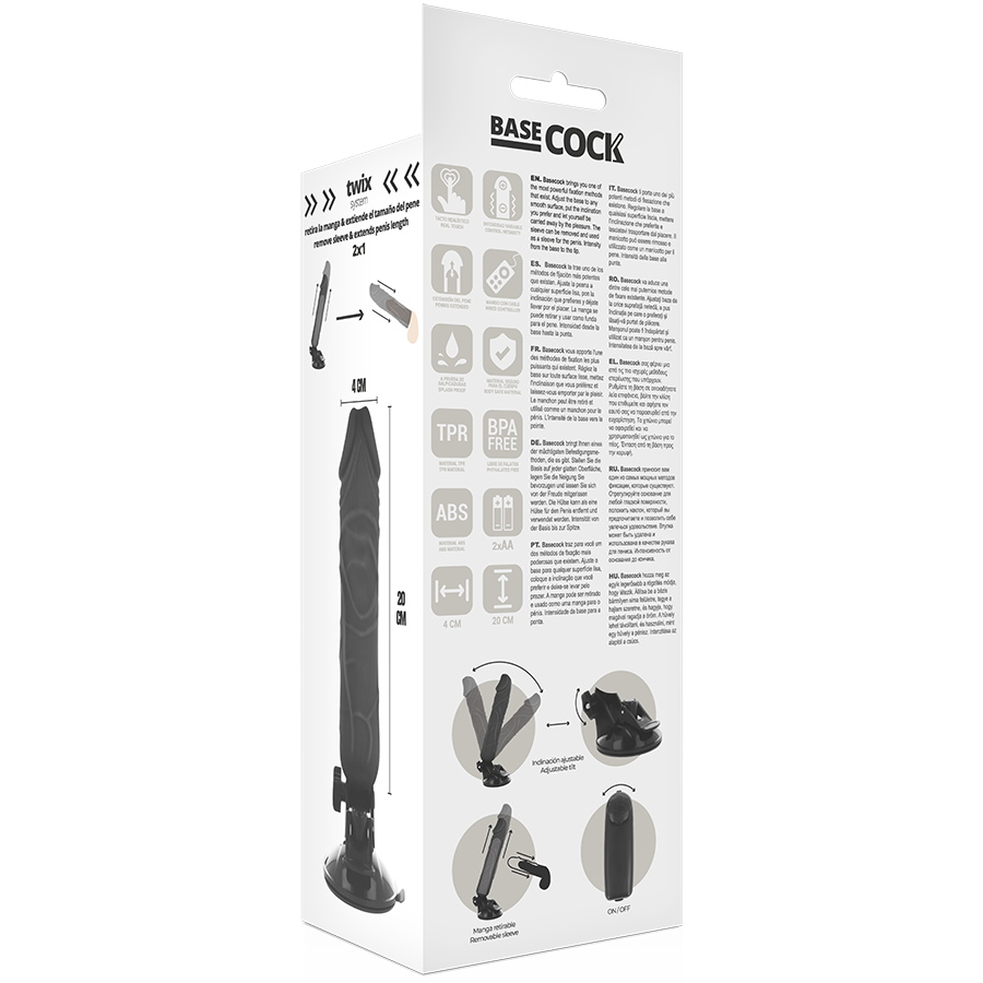 Basecock 20 CM O 4 CM - Massaggiatore con telecomando, colore nero - in mano per le dimensioni