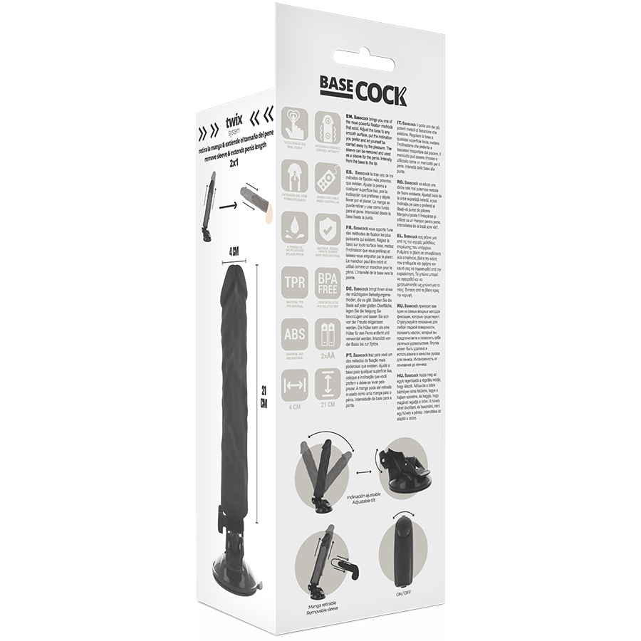 Basecock 21 CM O 4 CM - Massaggiatore con telecomando, colore nero - in mano per le dimensioni