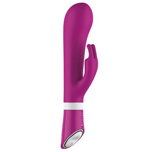 B Swish Bwild Deluxe Bunny - Massaggiatore doppio, colore lampone - in mano per le dimensioni