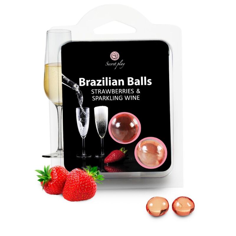 Secretplay Palline Brasiliane Fragola - Lubrificante, kit da 3 - vista laterale