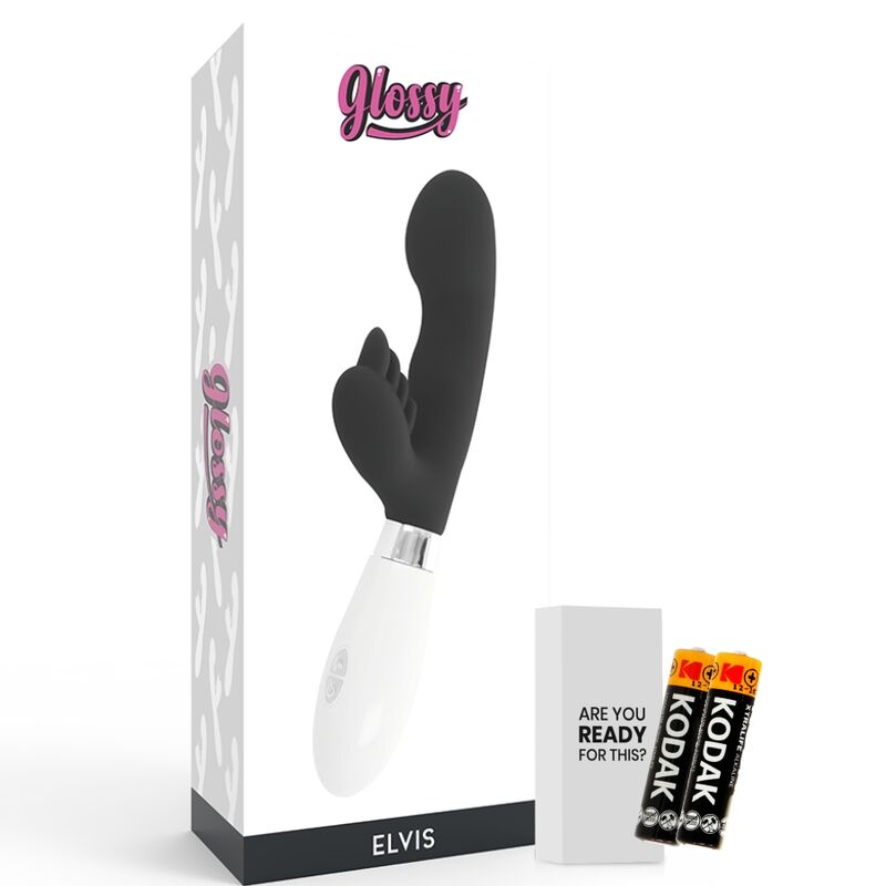 Glossy Elvis - Massaggiatore doppio, colore nero - in mano per le dimensioni