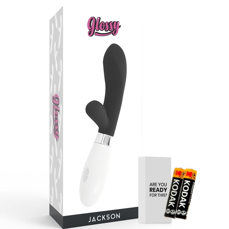 Glossy Jackson - Massaggiatore doppio, colore nero - in mano per le dimensioni