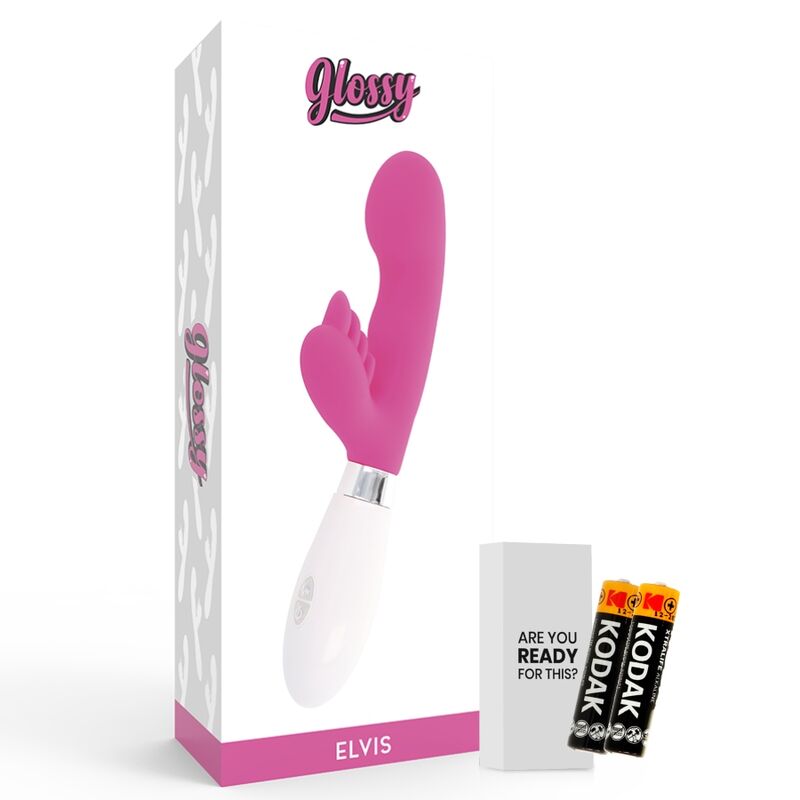 Glossy Elvis - Massaggiatore doppio, colore rosa - in mano per le dimensioni