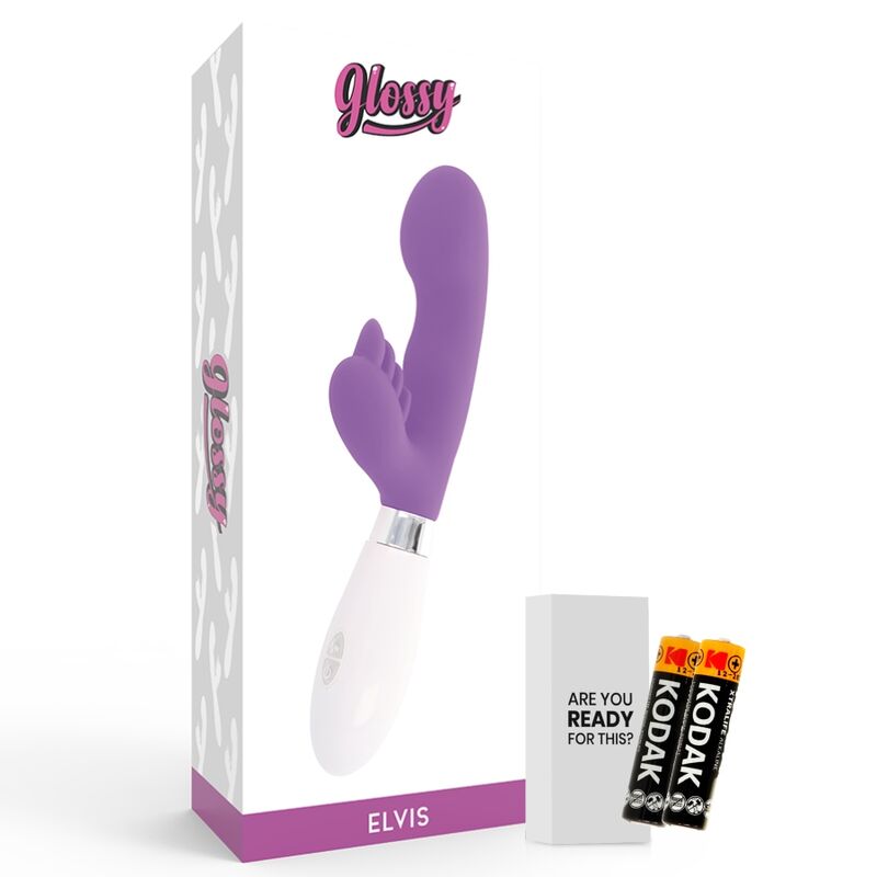 Glossy Elvis - Massaggiatore doppio, colore viola - in mano per le dimensioni