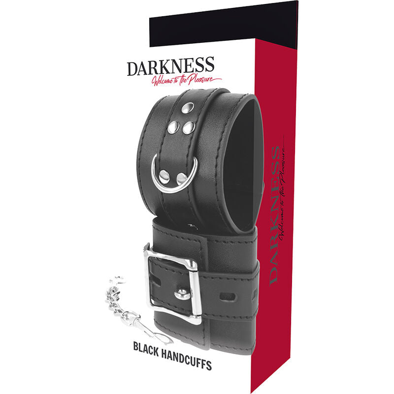 Darkness Manette - Accessorio intimo, colore pelle nera - in mano per le dimensioni